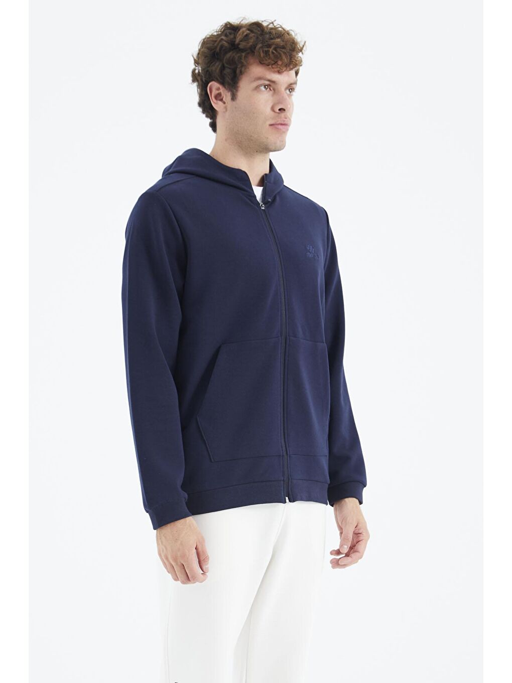 TOMMYLIFE İndigo Kapüşonlu Fermuarlı Cep Detaylı Rahat Kalıp Erkek Sweatshirt - 88275 - 4