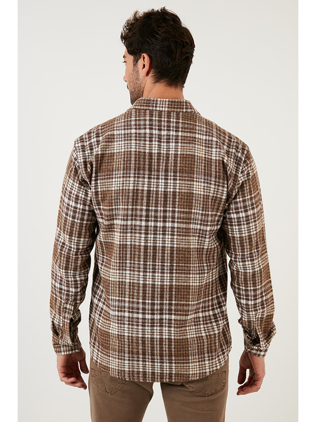 Kahverengi Ekose Desenli Pamuklu Regular Fit Kışlık Oduncu Gömlek 5896601-5