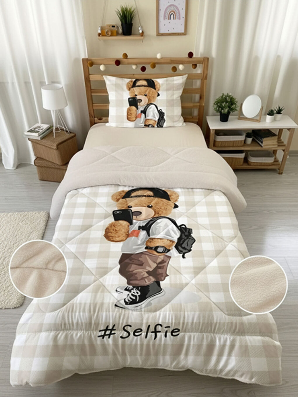 Karışık Tek Kişilik 160x220 cm Welsoft Çift Taraflı Silikon Yorgan Ve Uyku Seti-2