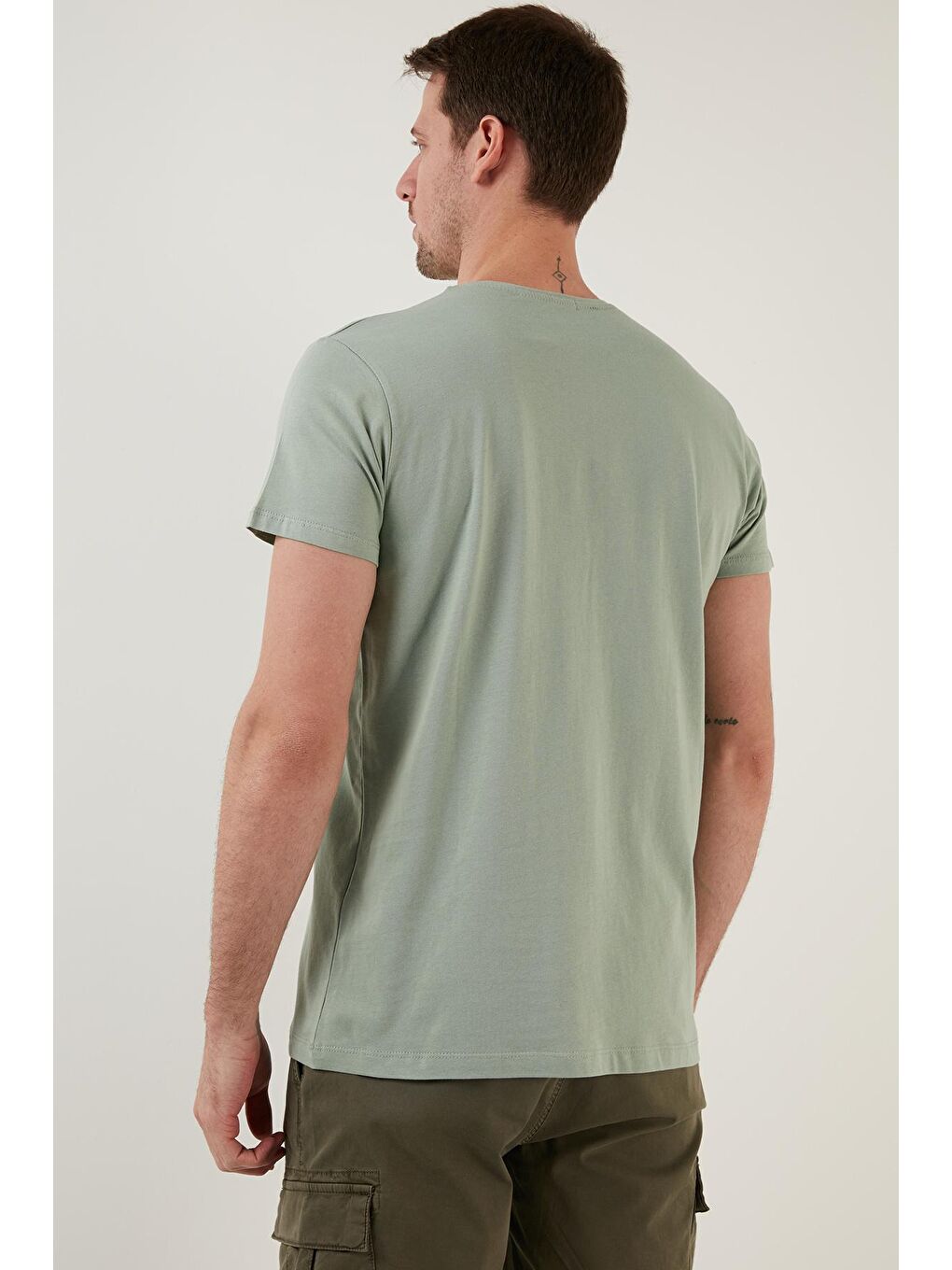 Yeşil Yazı Baskılı Bisiklet Yaka %100 Pamuk Slim Fit Tişört 541IFIT-3