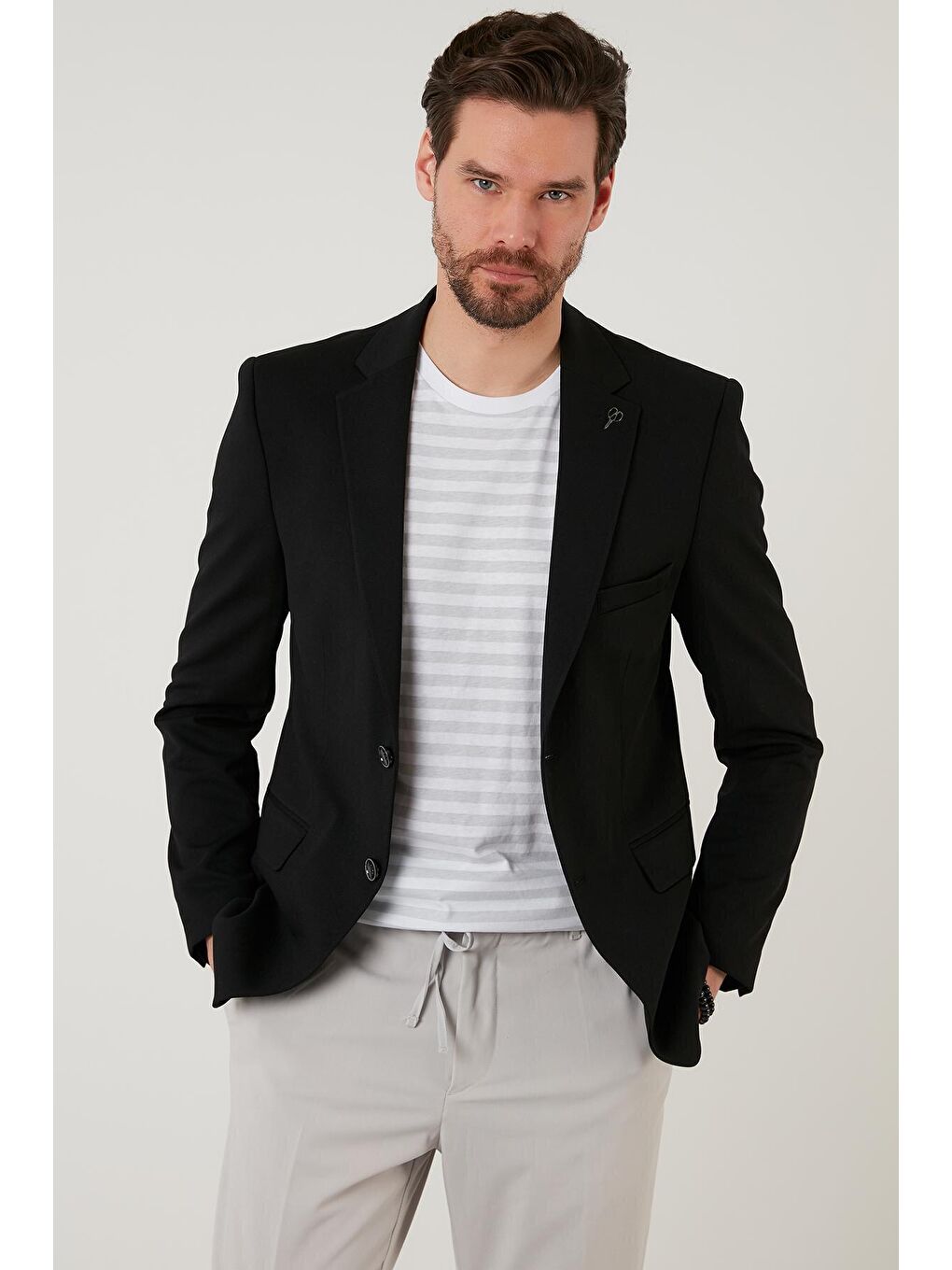 Siyah Slim Fit 6 Drop Çift Yırtmaçlı Blazer Ceket BASELNA