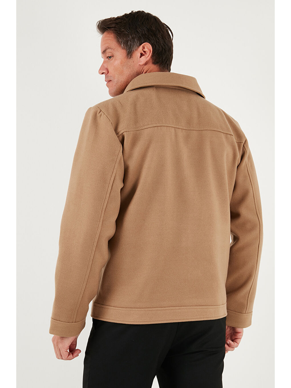 Kahverengi Slim Fit Ceket Yaka Astarlı Kaşe Kaban 58400347-6