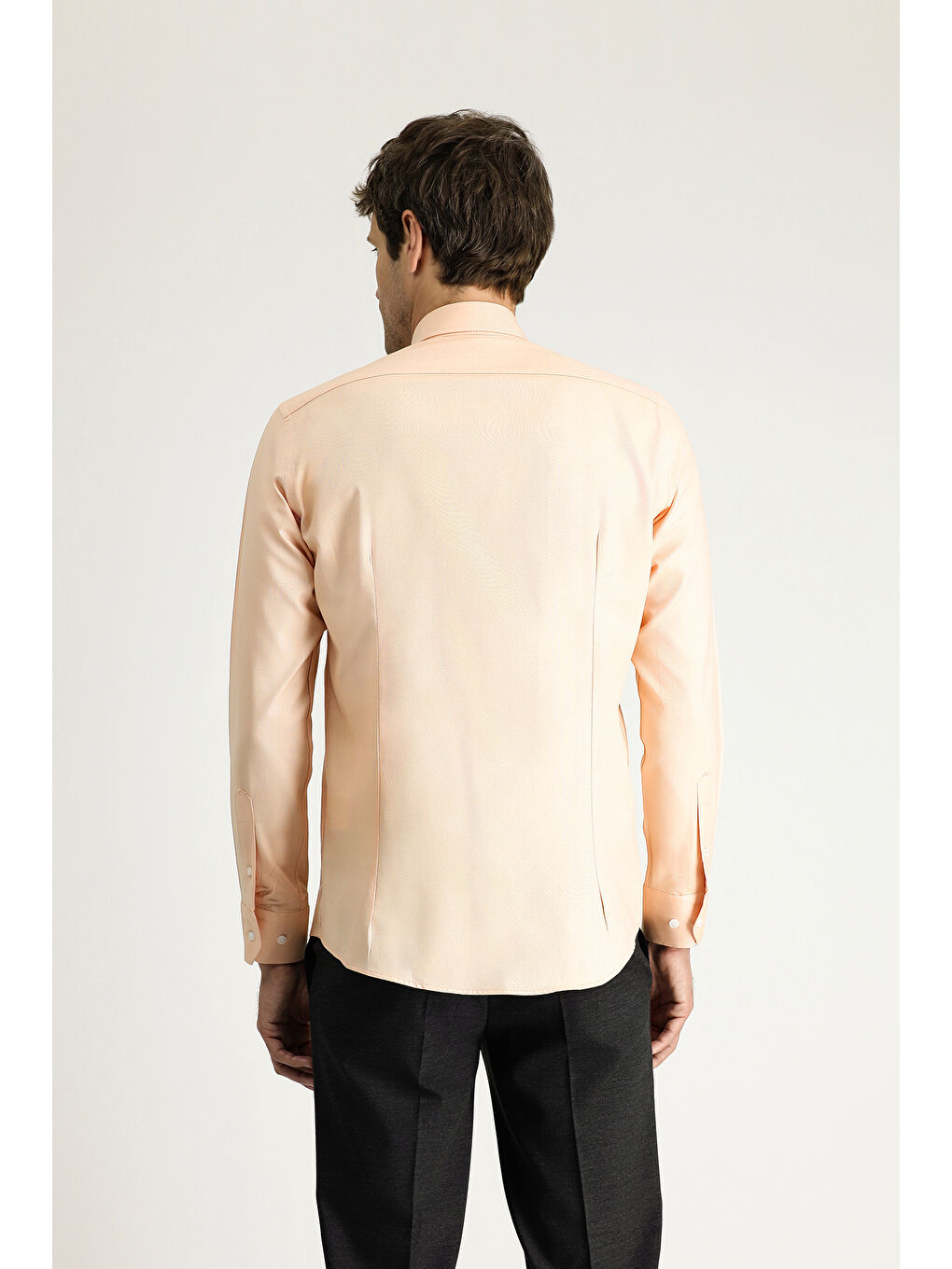 Turuncu Uzun Kol Slim Fit Dar Kesim Oxford Pamuk Düğmeli Yaka %100 Pamuk Gömlek-4