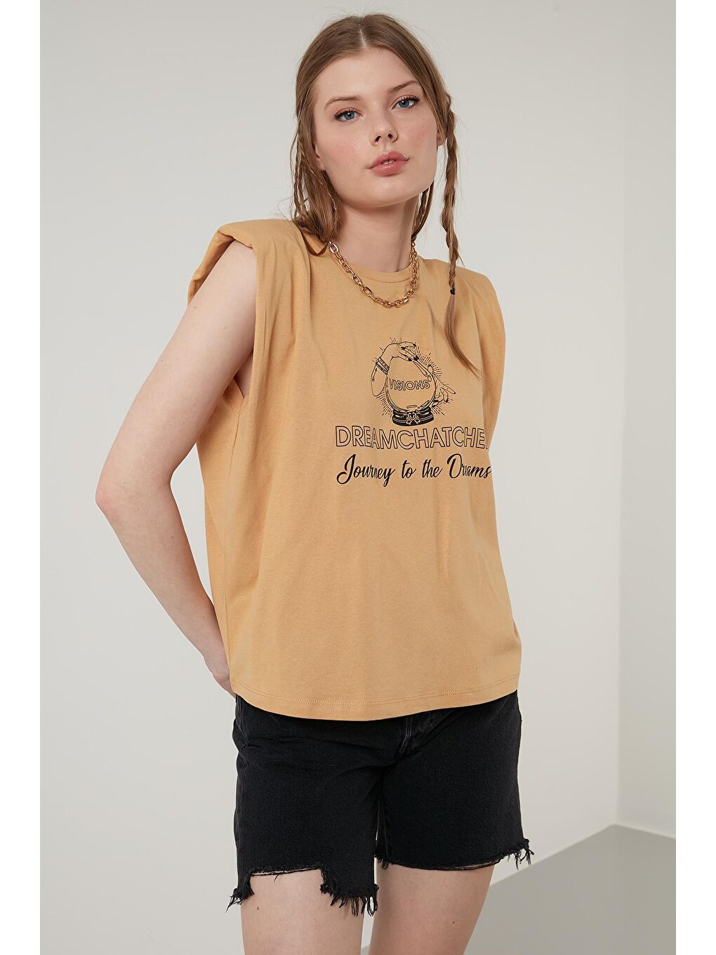 Sarı Baskılı Bisiklet Yaka Vatkalı % 100 Pamuk T Shirt 6001008-2