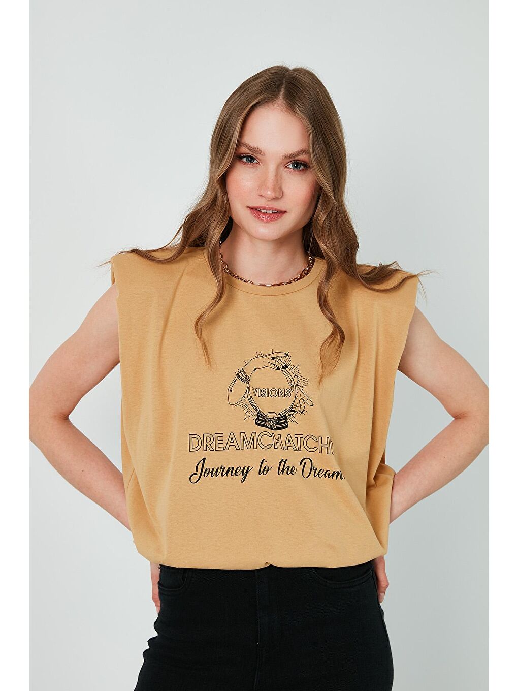 Sarı Baskılı Bisiklet Yaka Vatkalı % 100 Pamuk T Shirt 6001008-4