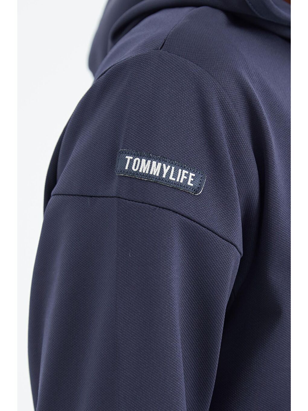 TOMMYLIFE İndigo  Kapüşonlu Yarım Fermuarlı Gizli Cep Detaylı Rahat Kalıp Erkek Sweatshirt - 88274 - 3