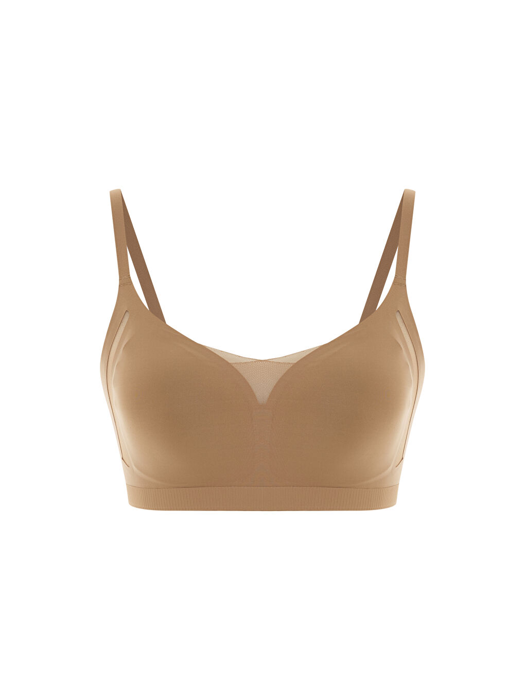 Kahverengi Kadın Dikişsiz Lazer Kesim Tül Detaylı Çıkarılabilir Pedli Balensiz Konfor Sütyen