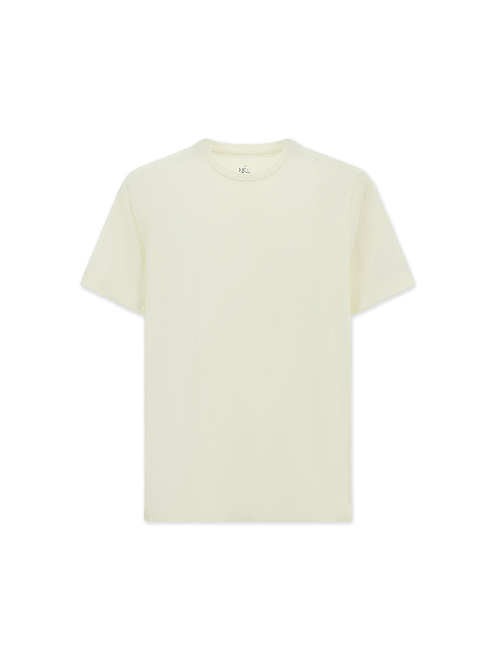 Ekru Bisiklet Yaka Slim Fit Dar Kesim Süprem Pamuklu Tişört-5