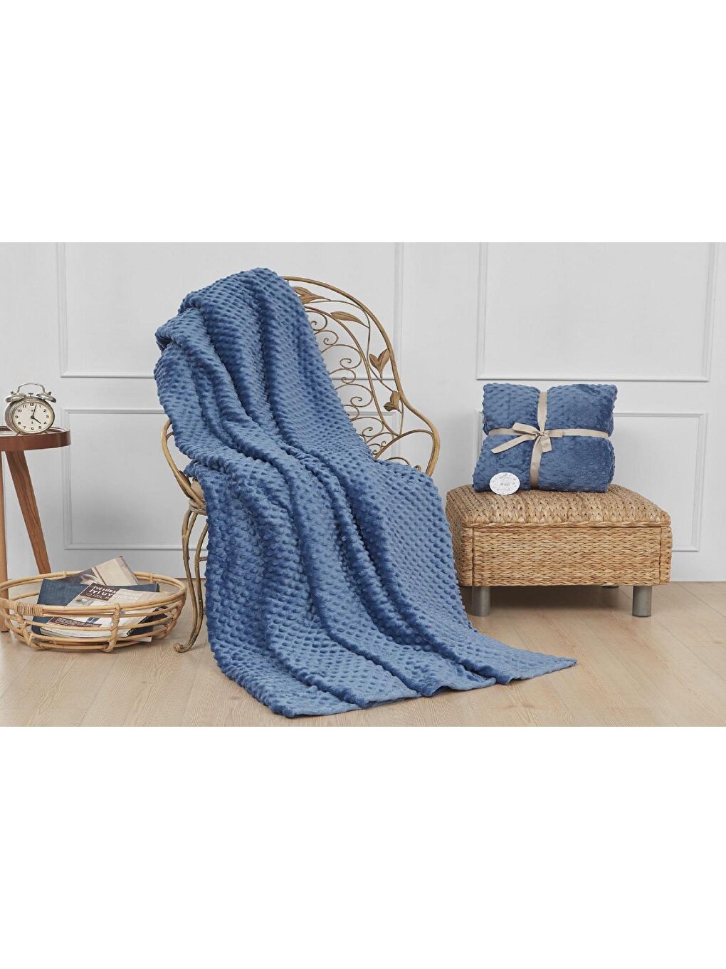 İpeksoft Tomurcuk Çift Kişilik Vizon Battaniye İndigo-1