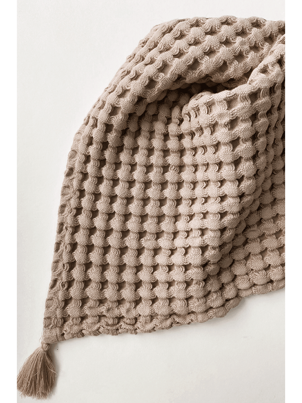 100% Pamuk Tek Kişilik Kalın Waffle Pike Örtü - Bej - 160 x 220 cm