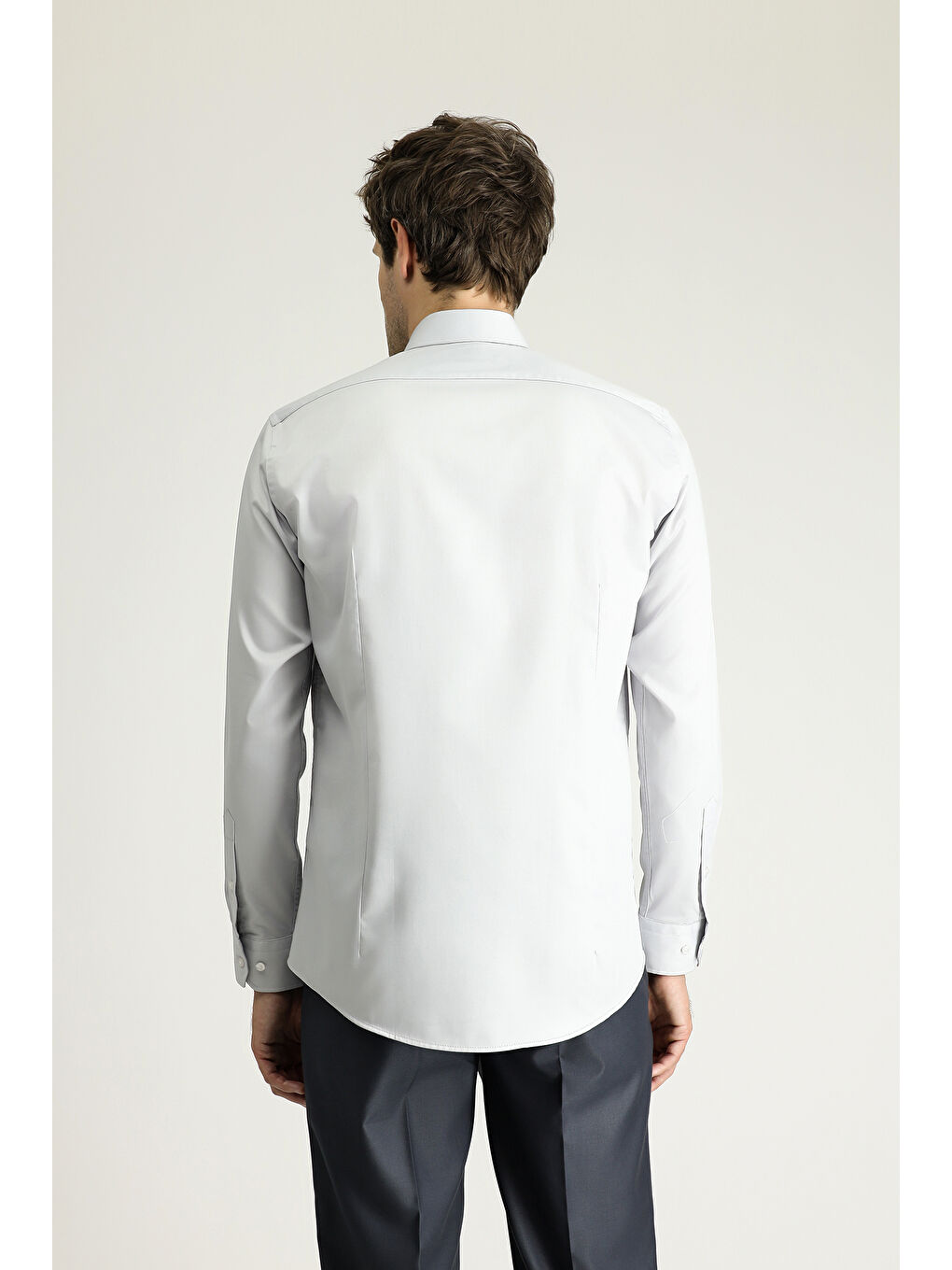 Gri Uzun Kol Slim Fit Dar Kesim Klasik Non Iron Saten Pamuklu Büyük Beden Gömlek-3