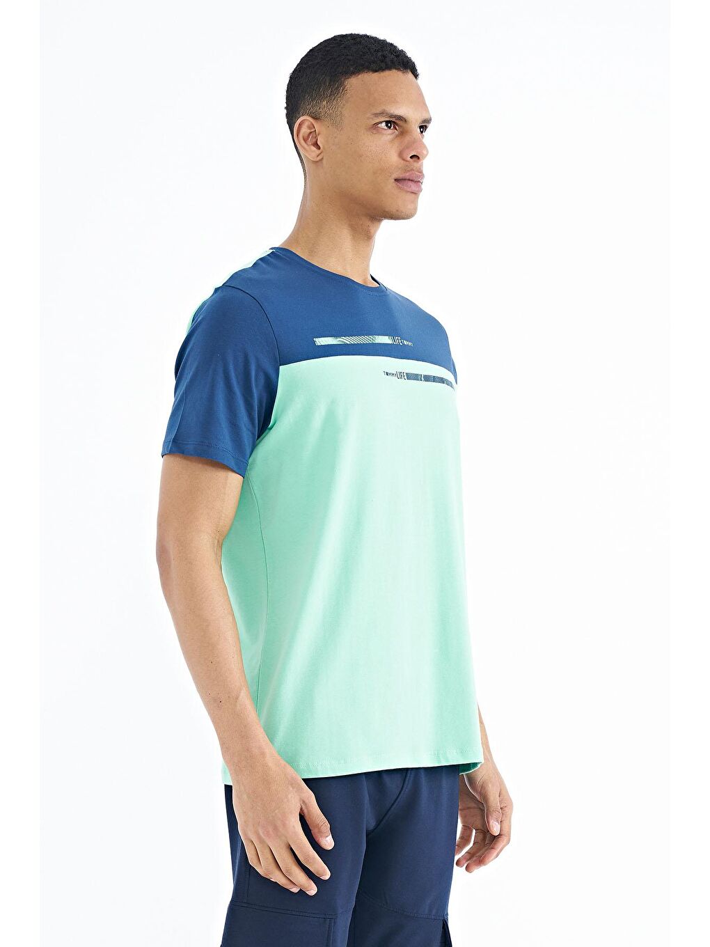 Turkuaz Su Yeşili Baskılı Standart Kalıp O Yaka Erkek Tişört - 88185-4