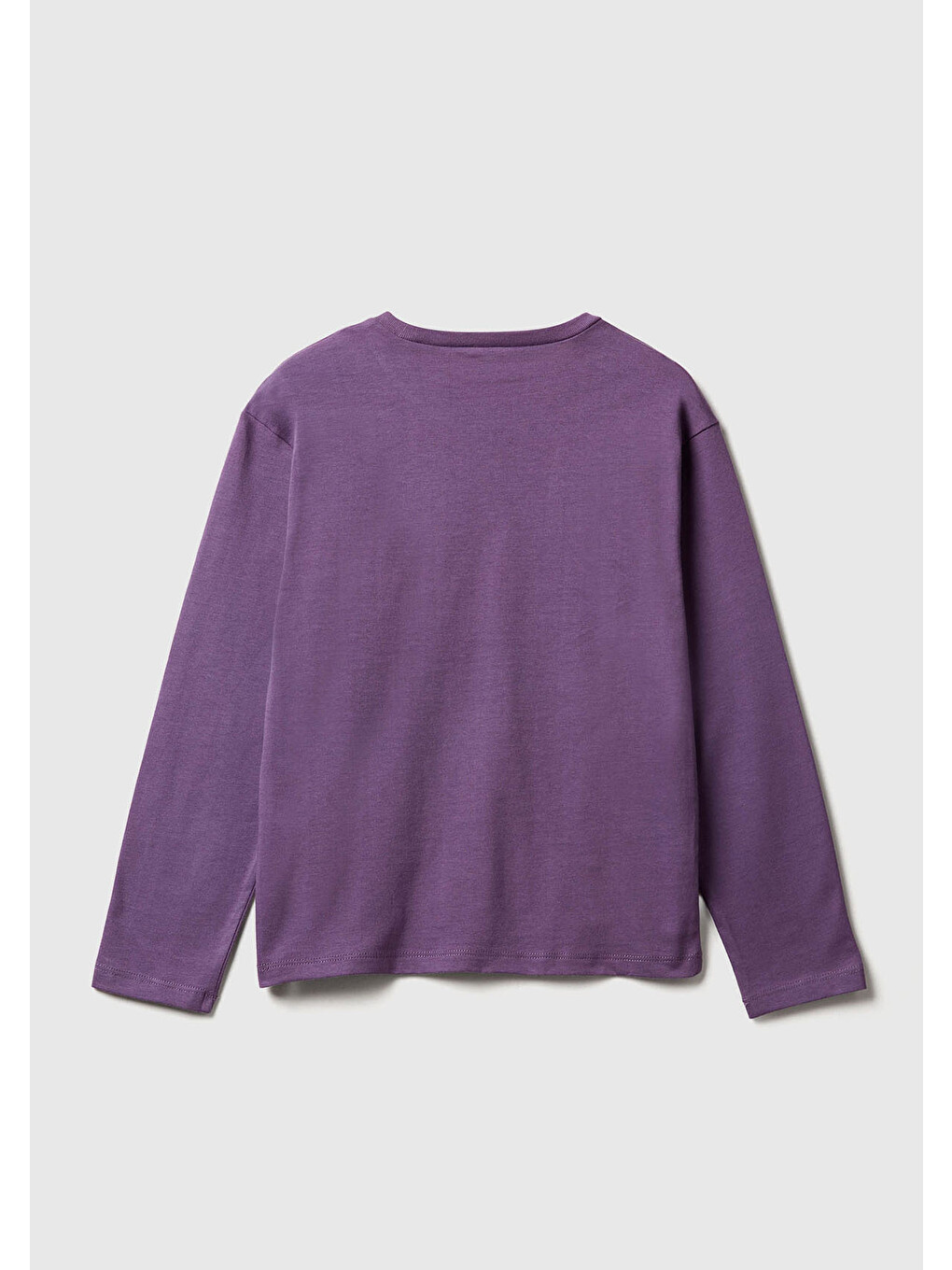 Kız Çocuk Mor Önü Baskılı Ribana Yakalı Relaxed Fit Uzun Kollu T-shirt-1