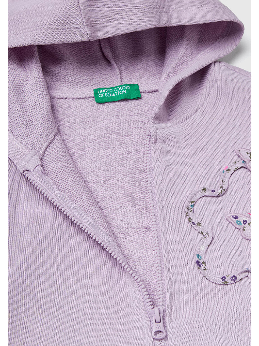 Kız Çocuk Lila Önü Aplikeli Fermuarlı Yan Cepli Kapüşonlu Sweatshirt-2