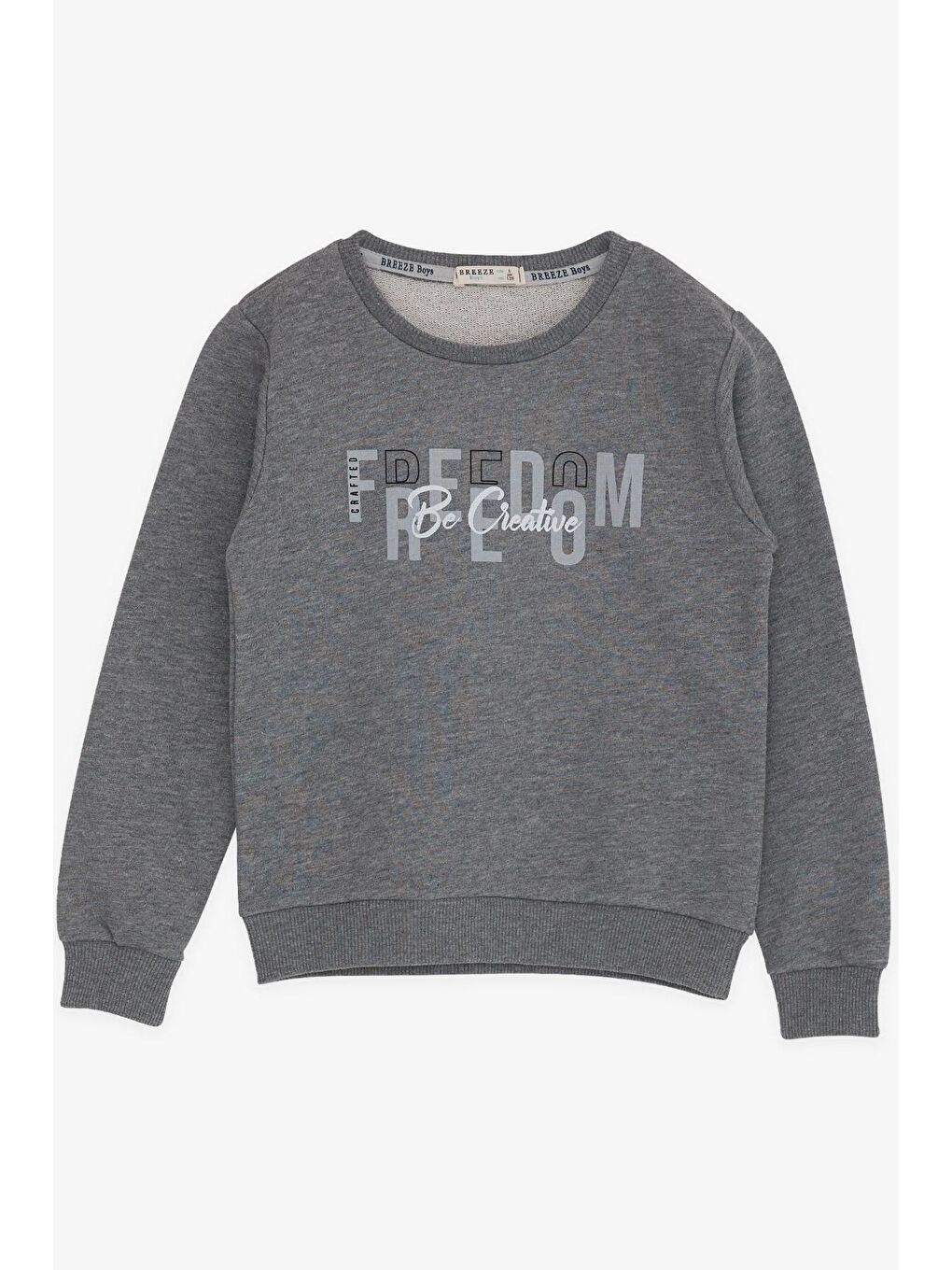 Erkek Çocuk Sweatshirt Yazı Baslılı Koyu Gri Melanj (8-14 Yaş)