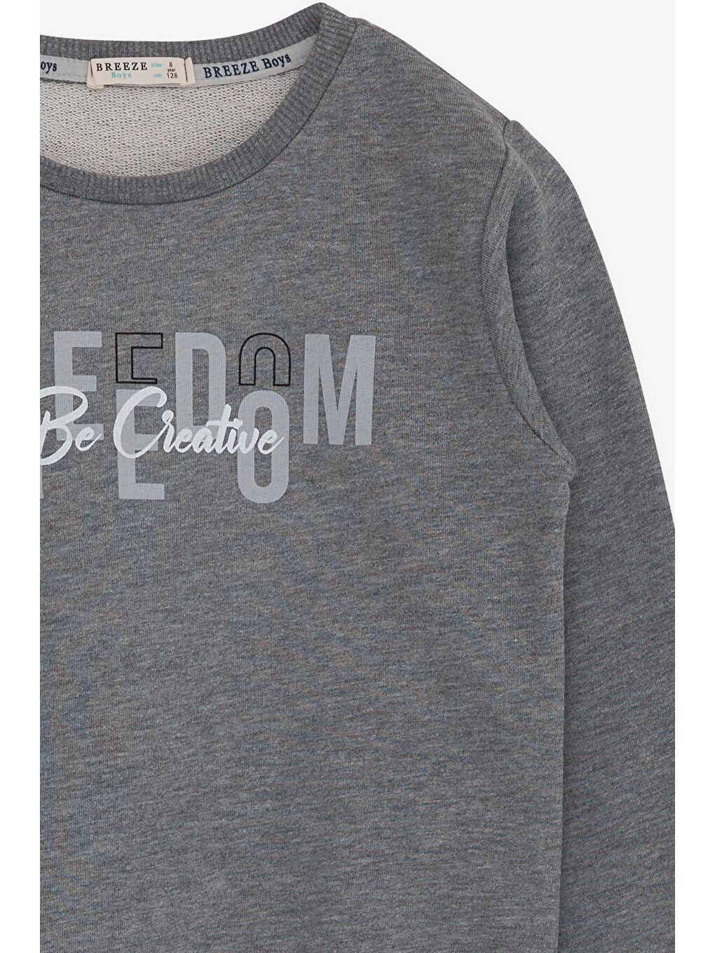 Erkek Çocuk Sweatshirt Yazı Baslılı Koyu Gri Melanj (8-14 Yaş)-2