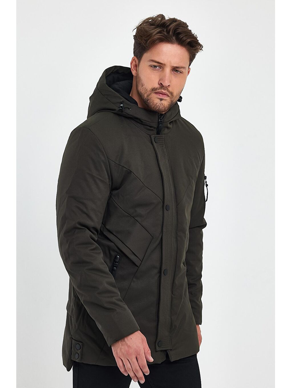 Haki Kapüşonlu Çıkmaz   Erkek Mont