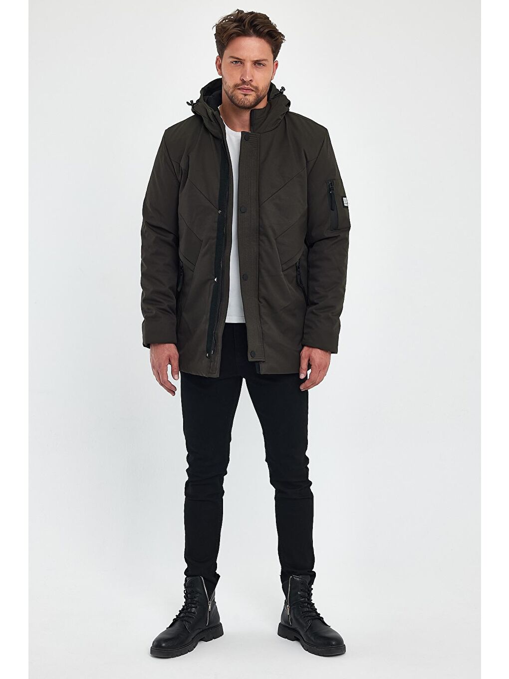 Haki Kapüşonlu Çıkmaz   Erkek Mont-1