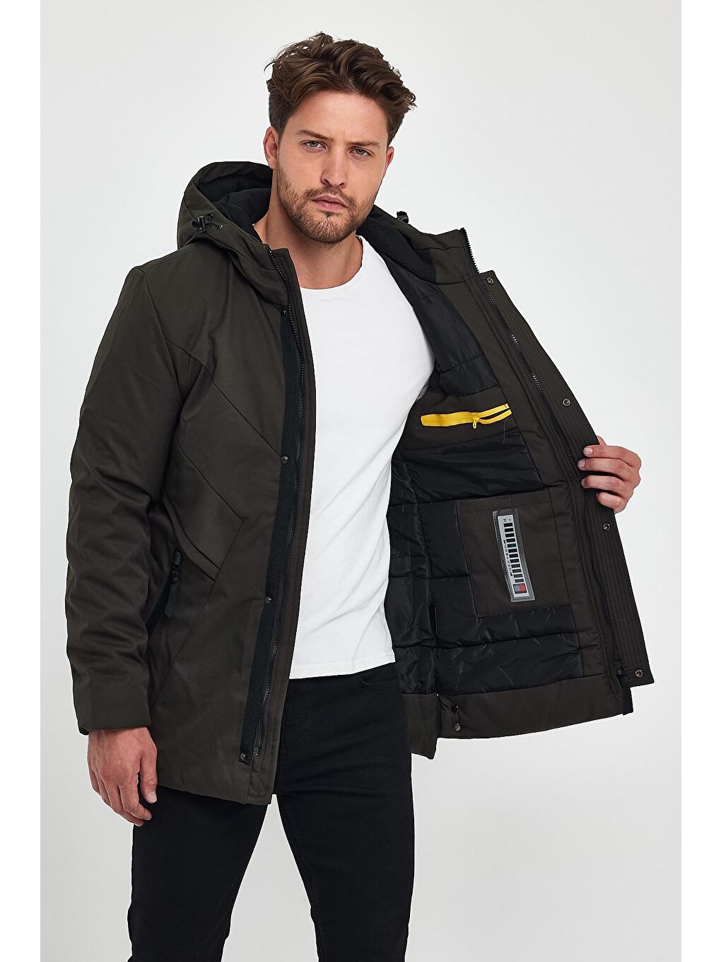 Haki Kapüşonlu Çıkmaz   Erkek Mont-2