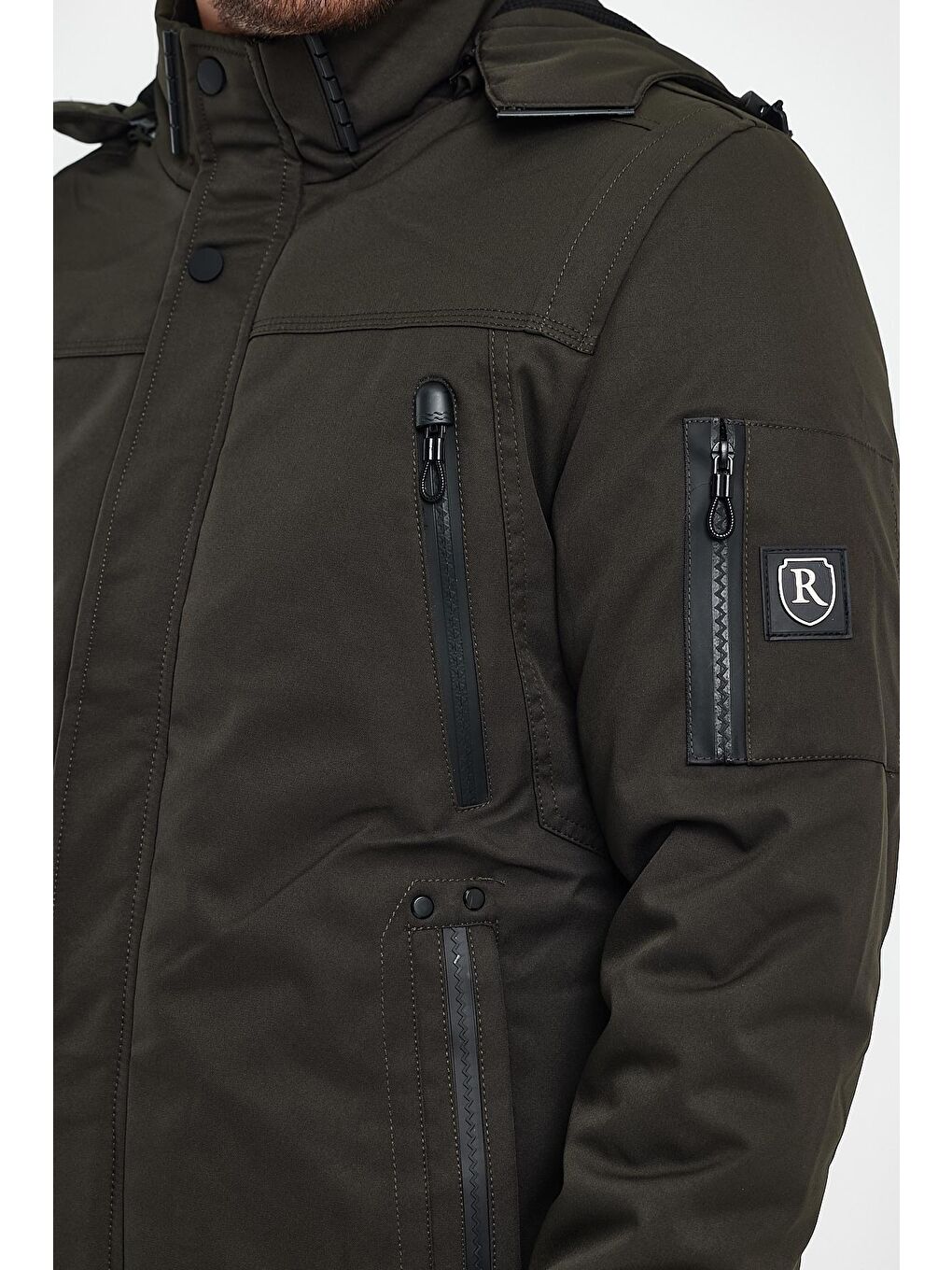 Haki Kapüşonu Çıkmaz Erkek Mont-2