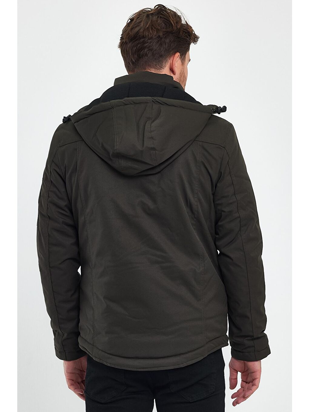 Haki Kapüşonu Çıkmaz Erkek Mont-4