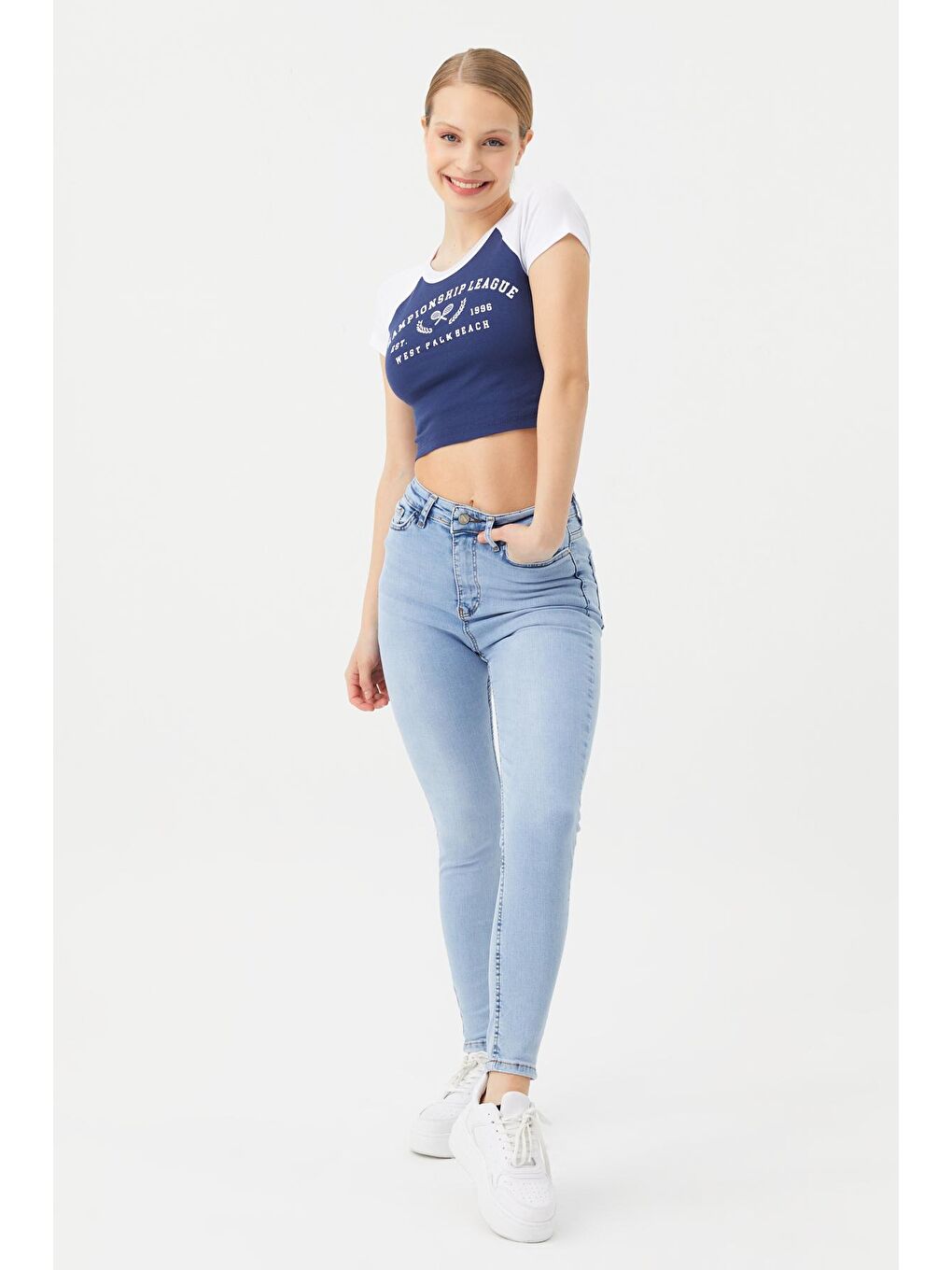 Kadın Buz Mavi Random Yıkamalı Skinny Jeans-2