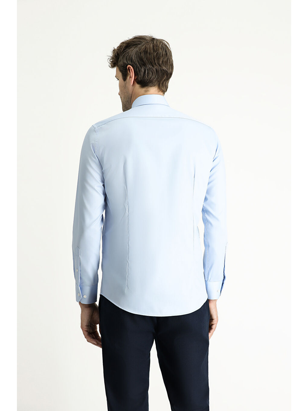 Mavi Uzun Kol Slim Fit Dar Kesim Klasik Non Iron Saten Pamuklu Gömlek-3