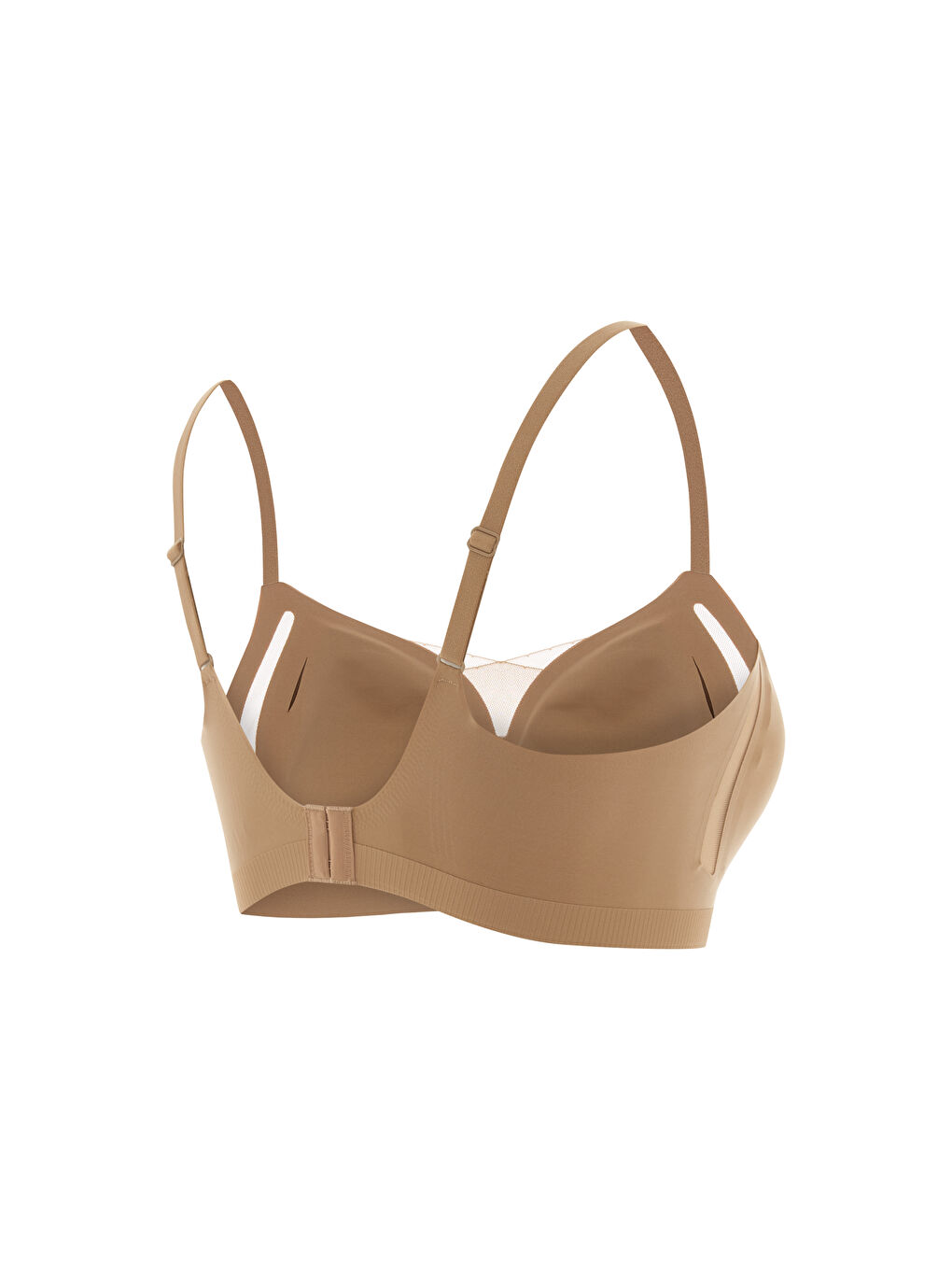 Kahverengi Kadın Dikişsiz Lazer Kesim Tül Detaylı Çıkarılabilir Pedli Balensiz Konfor Sütyen-2