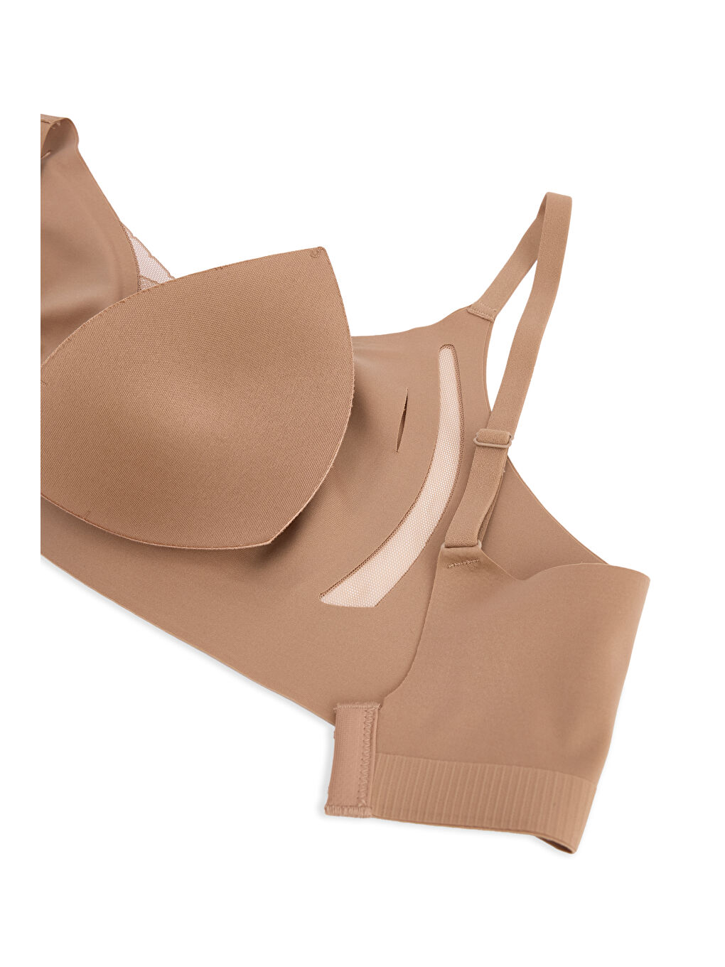 Kahverengi Kadın Dikişsiz Lazer Kesim Tül Detaylı Çıkarılabilir Pedli Balensiz Konfor Sütyen-3