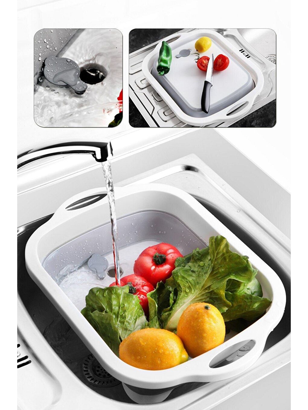 Karışık Çok Foksiyonlu Katlanabilir Kesim Panosu - Süzgeçli Akordiyon Badya