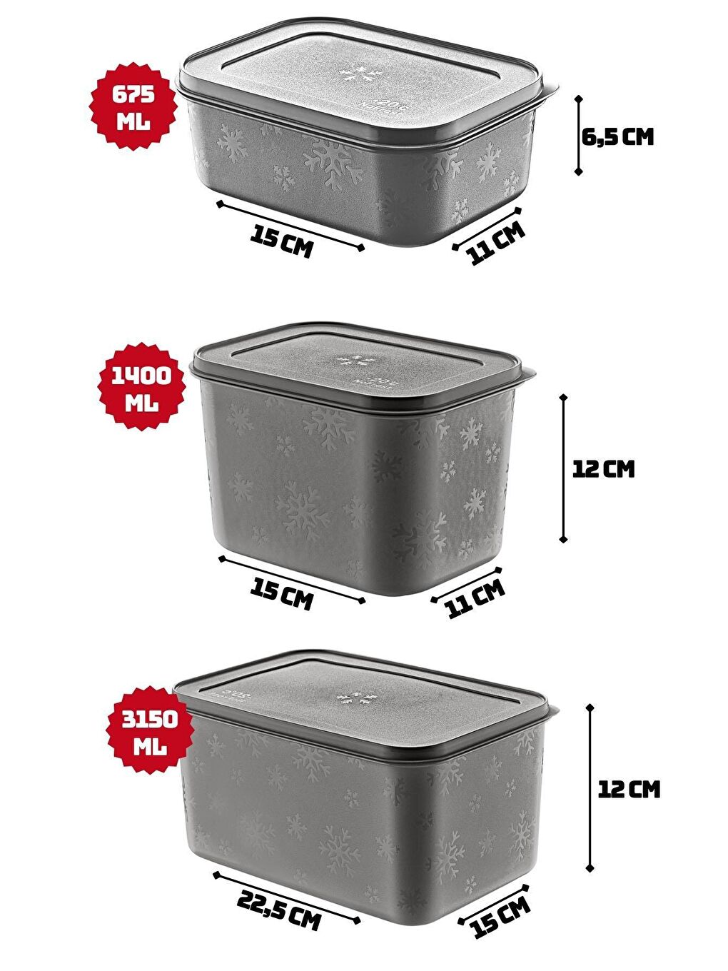 Karışık 4'Lü Set No Frost Saklama Kabı -Derin Dondurucu - Buzluk Saklama Kabı -20 Derece-2