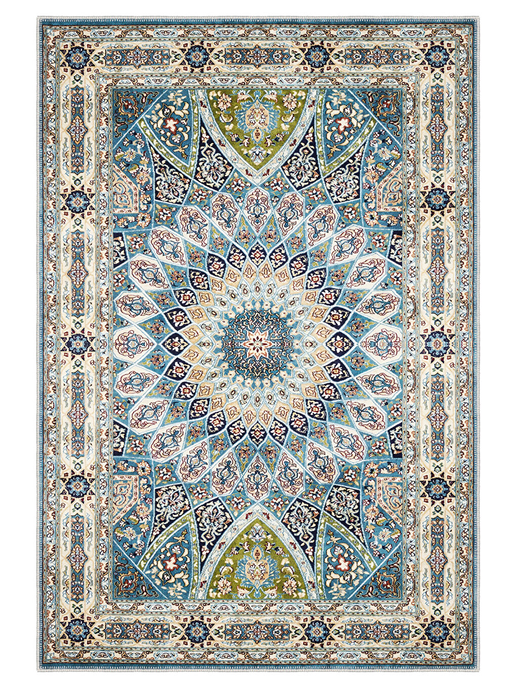 Mavi Dekoratif Özel Tasarım Yıkanabilir İnce Kaymaz Tabanlı Modern Halı KECE FR04