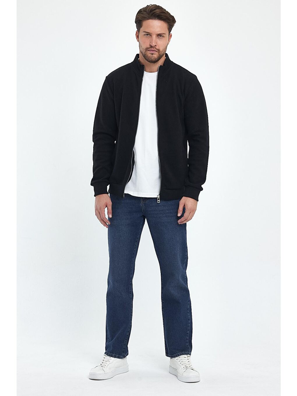 Siyah Selanik  Erkek Fermuarlı Sweatshirt-1