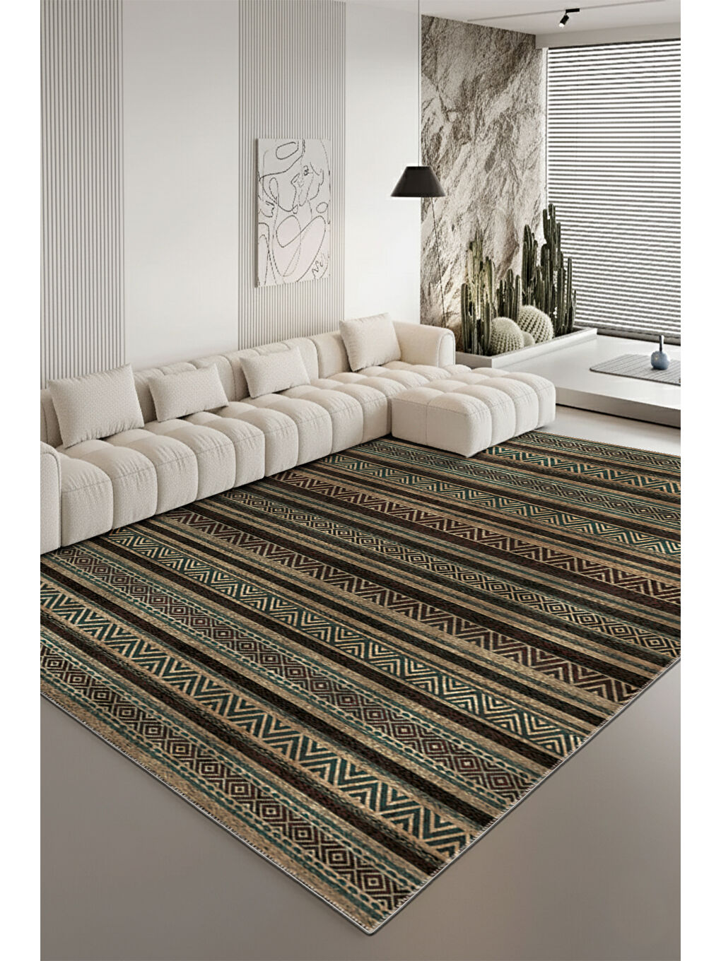 Kahverengi Dekoratif Özel Tasarım Yıkanabilir İnce Kaymaz Tabanlı Modern Halı KECE FR35-2