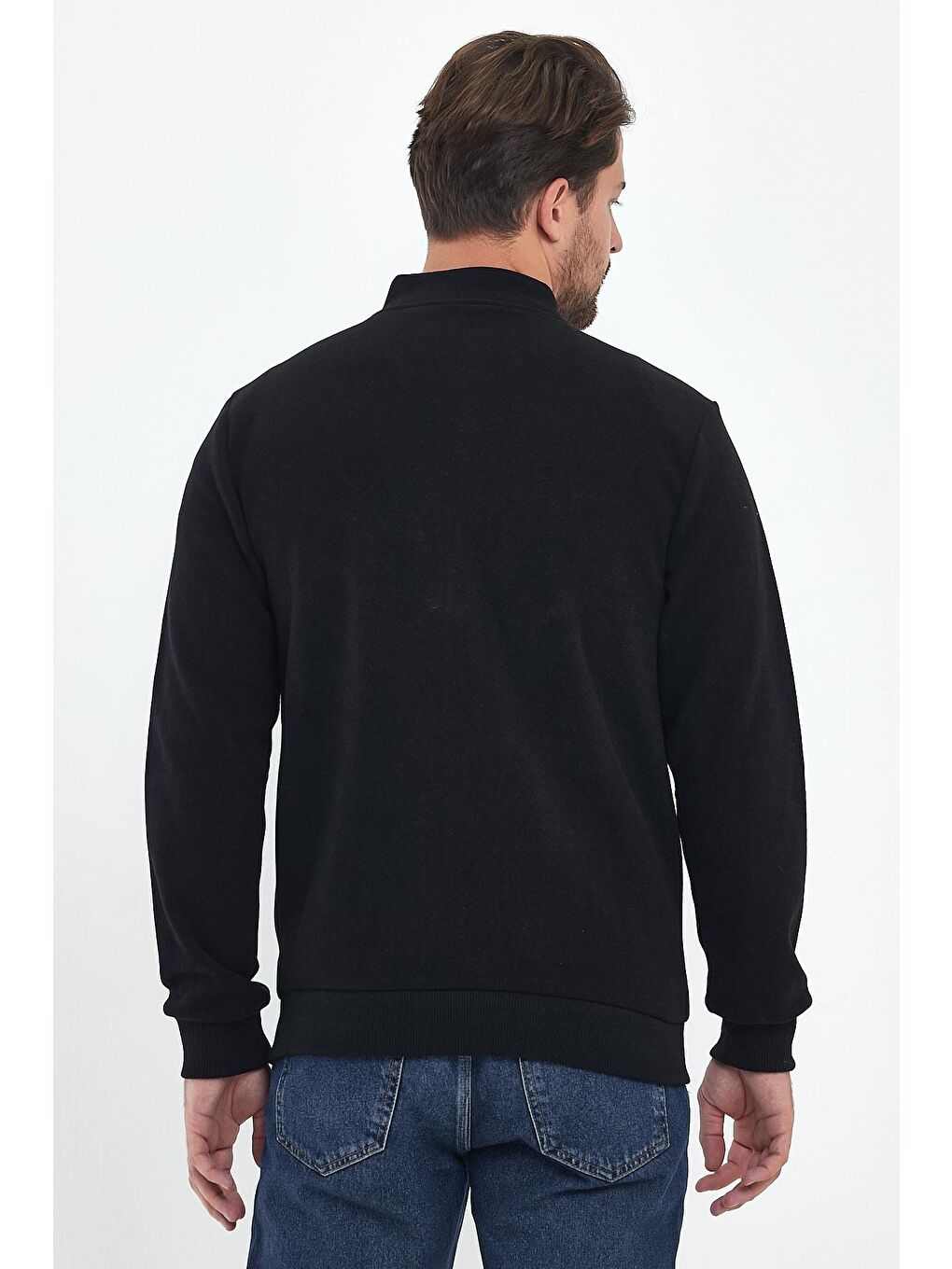 Siyah Selanik  Erkek Fermuarlı Sweatshirt-4