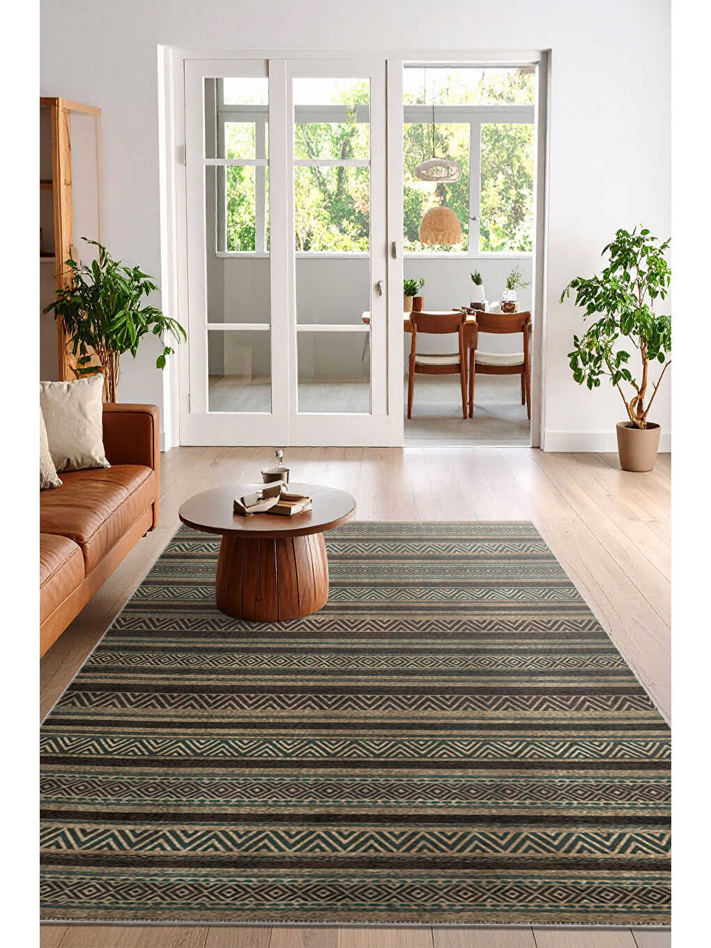 Kahverengi Dekoratif Özel Tasarım Yıkanabilir İnce Kaymaz Tabanlı Modern Halı KECE FR35-1