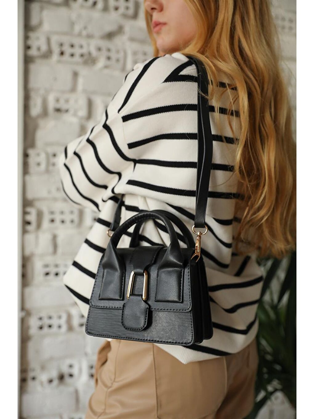 Tokalı Mini Tote Çanta Siyah-2