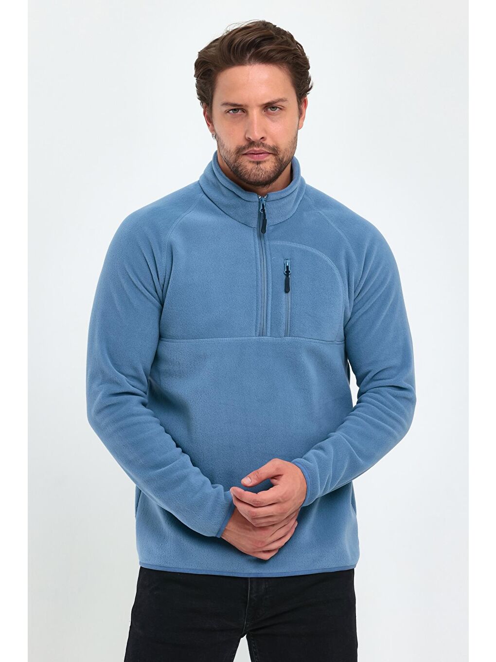 Mavi Mikro Polar Dik Yaka Erkek Sweatshirt