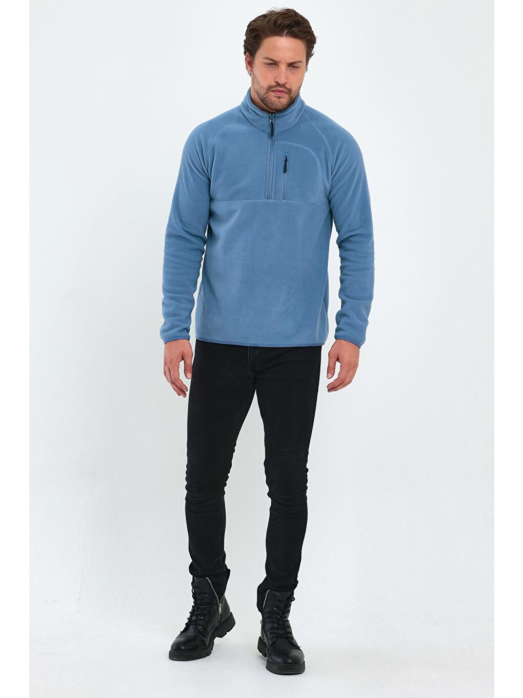 Mavi Mikro Polar Dik Yaka Erkek Sweatshirt-1