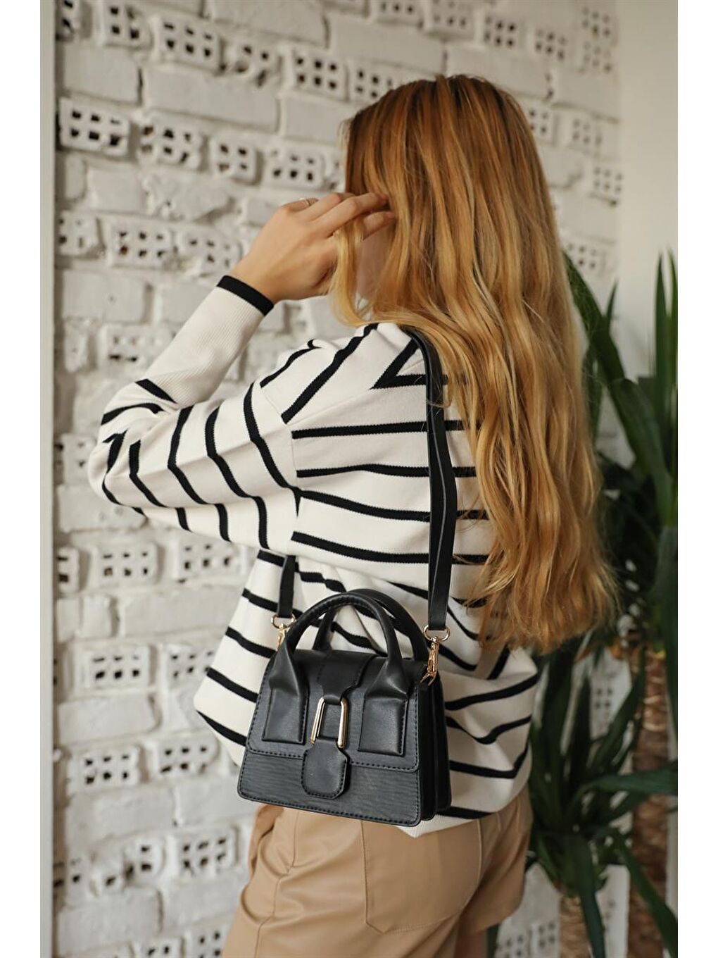 Tokalı Mini Tote Çanta Siyah-4