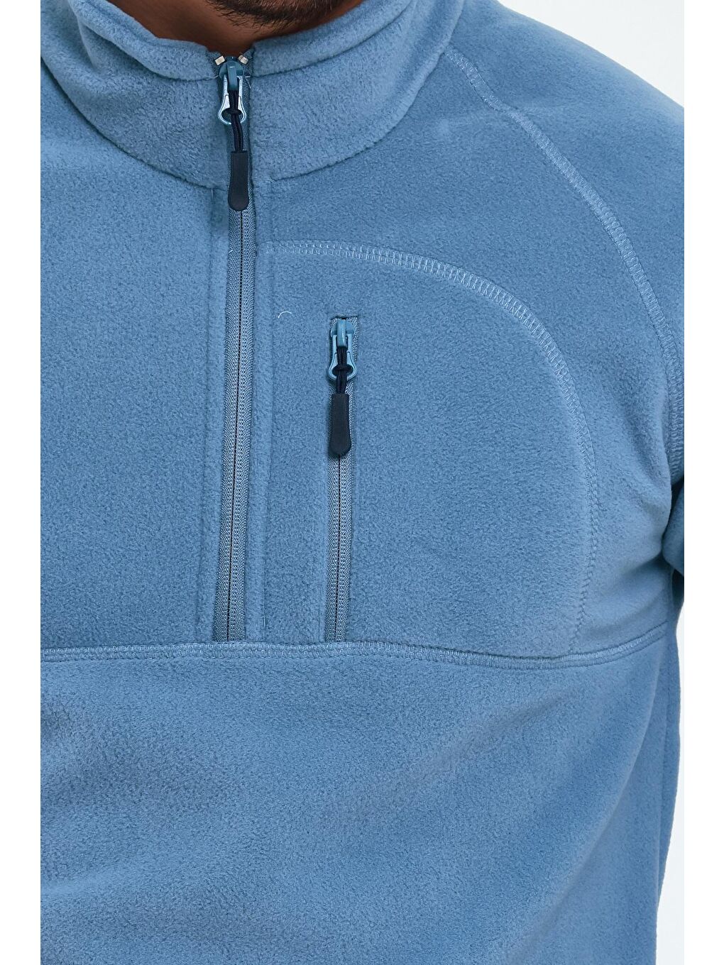 Mavi Mikro Polar Dik Yaka Erkek Sweatshirt-2