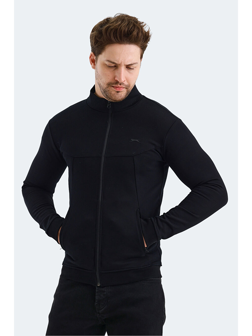 VISUAL Erkek Fermuarlı Sweatshirt Siyah-2