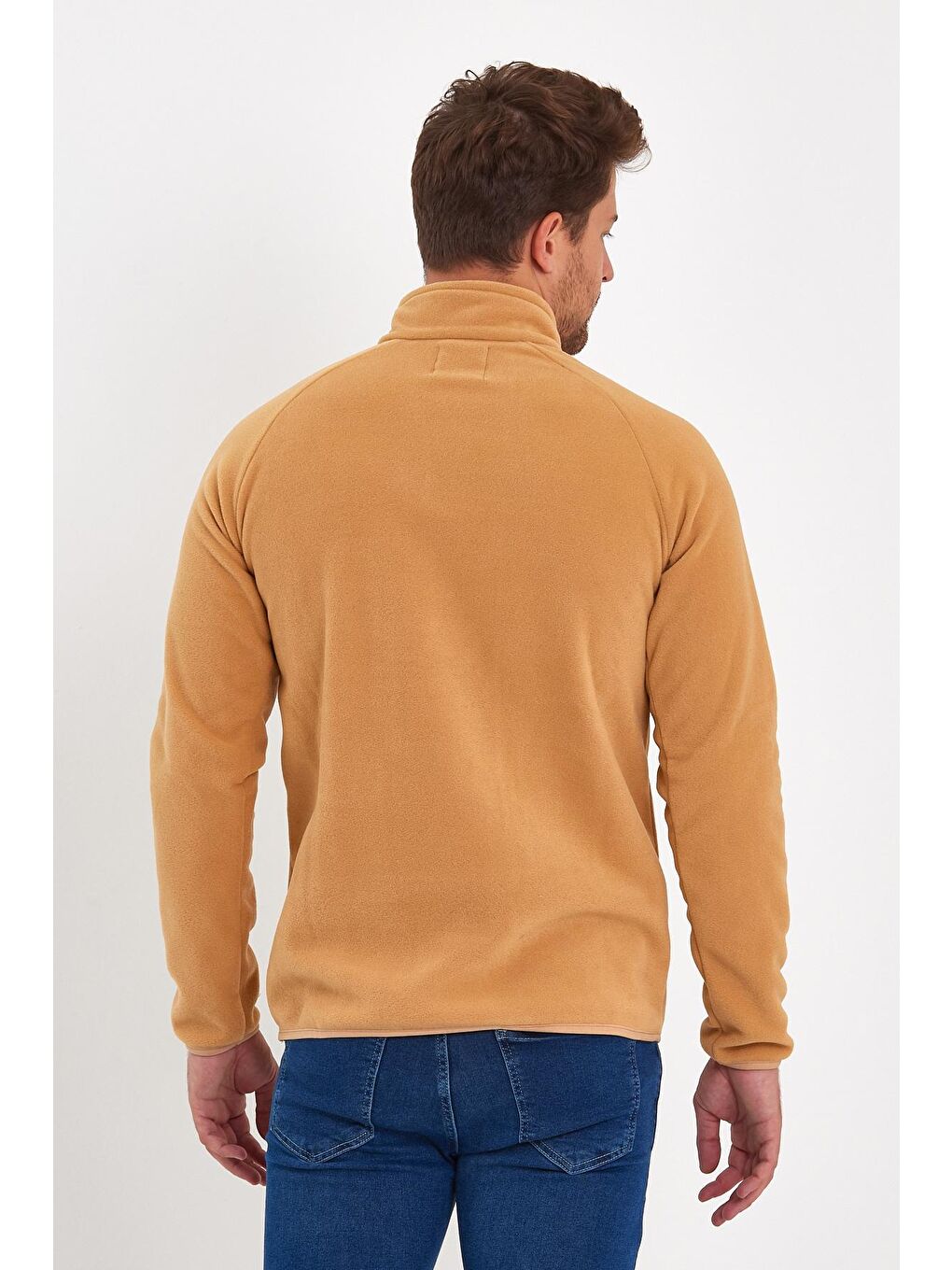 Bej Mikro Polar Dik Yaka Erkek Sweatshirt-4