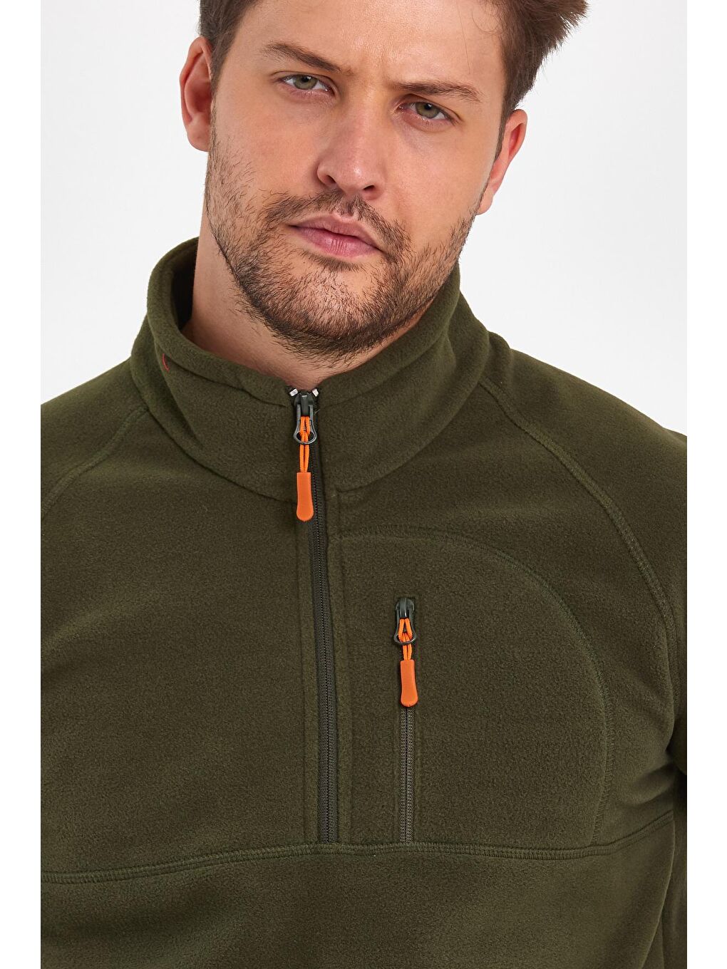Haki Mikro Polar Dik Yaka Erkek Sweatshirt-2