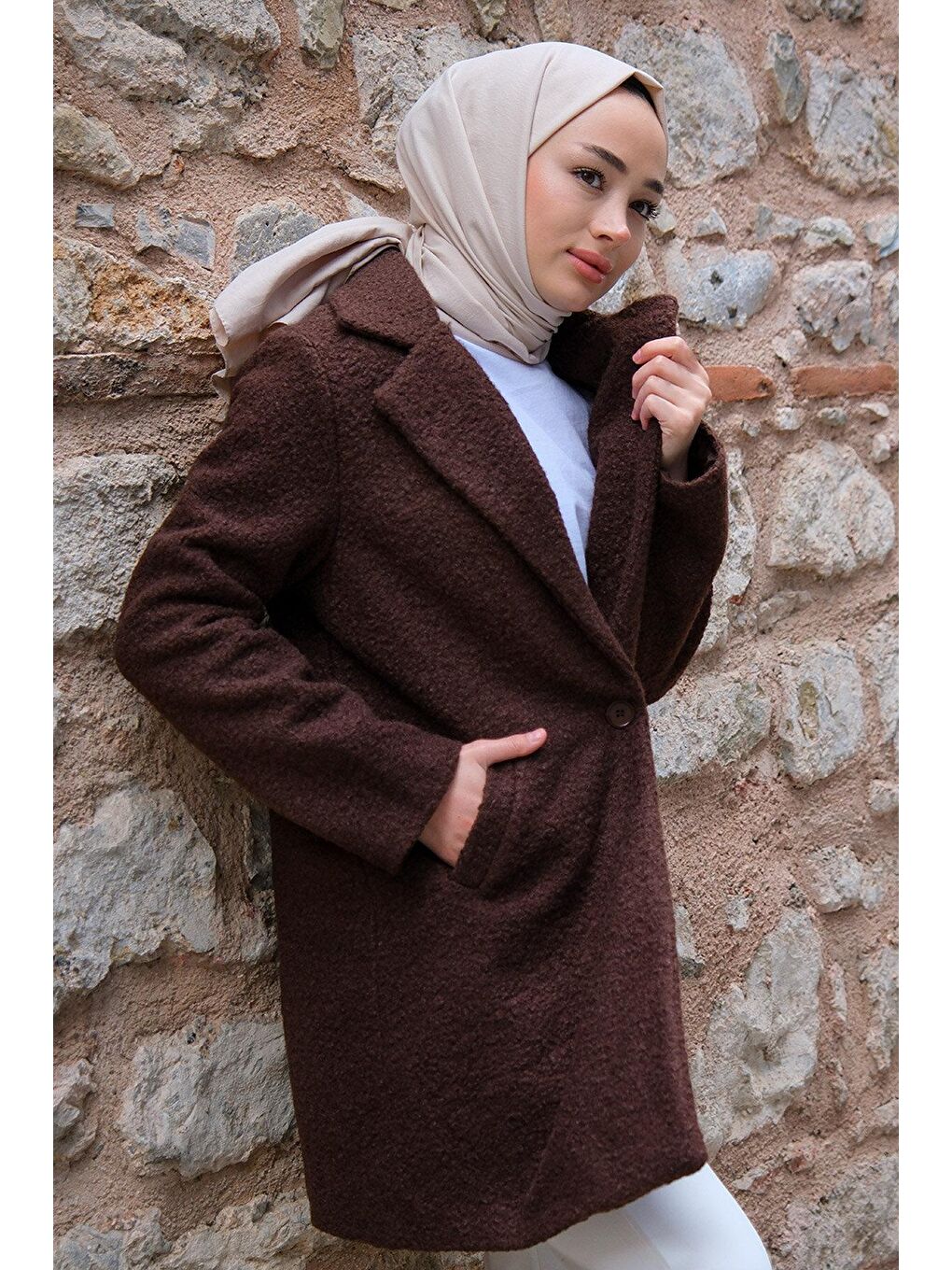 Kahverengi Kadın Buklet Kaban Acı Kahve