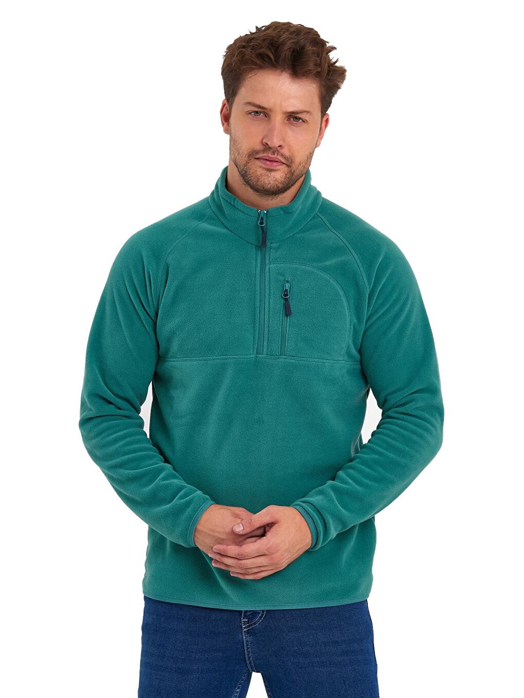 Yeşil Mikro Polar Dik Yaka Erkek Sweatshirt