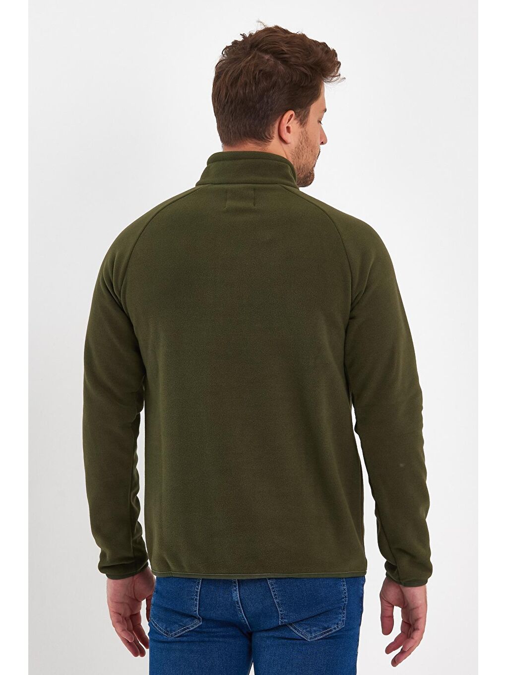 Haki Mikro Polar Dik Yaka Erkek Sweatshirt-4