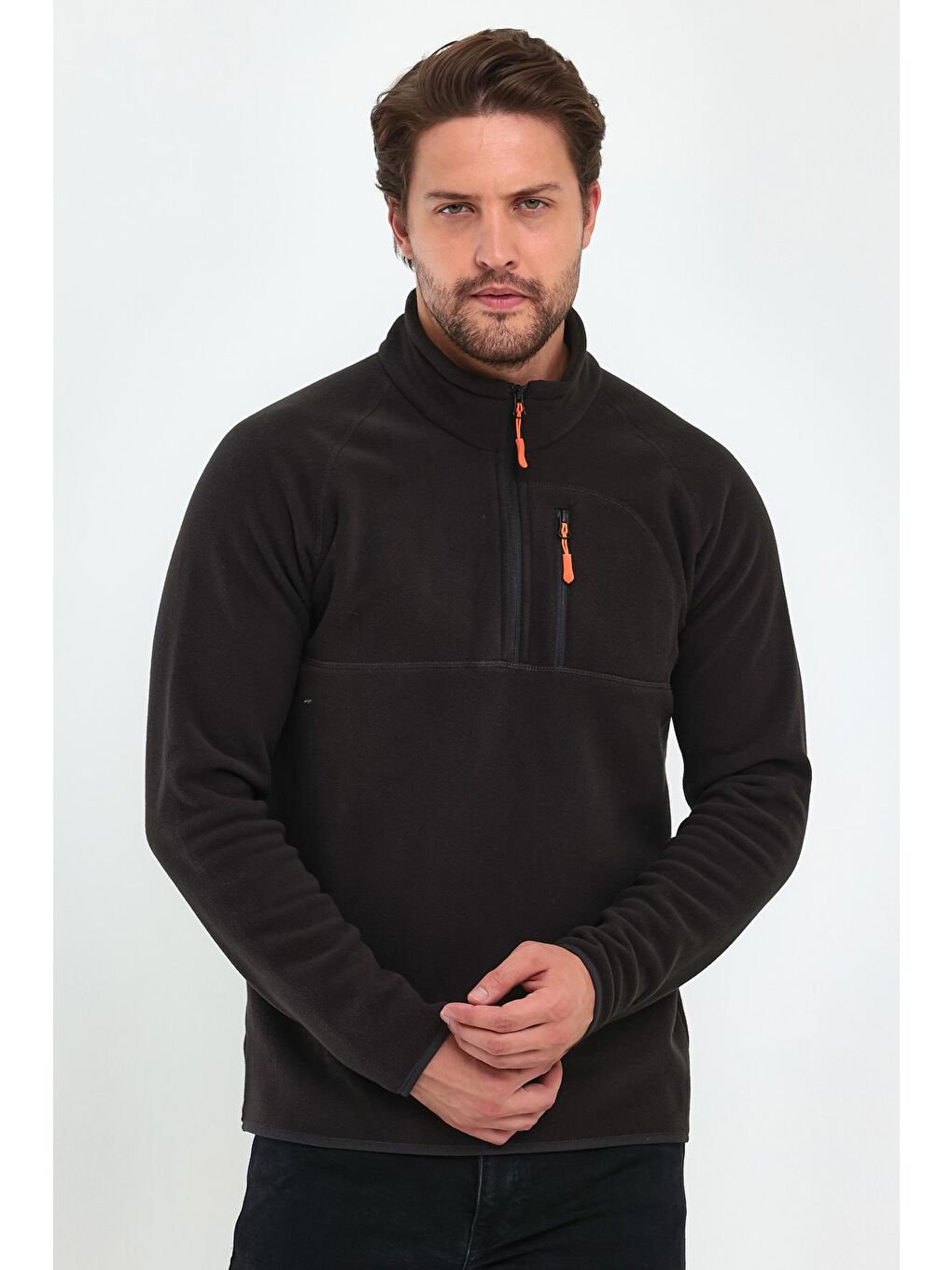 Antrasit Mikro Polar Dik Yaka Erkek Sweatshirt