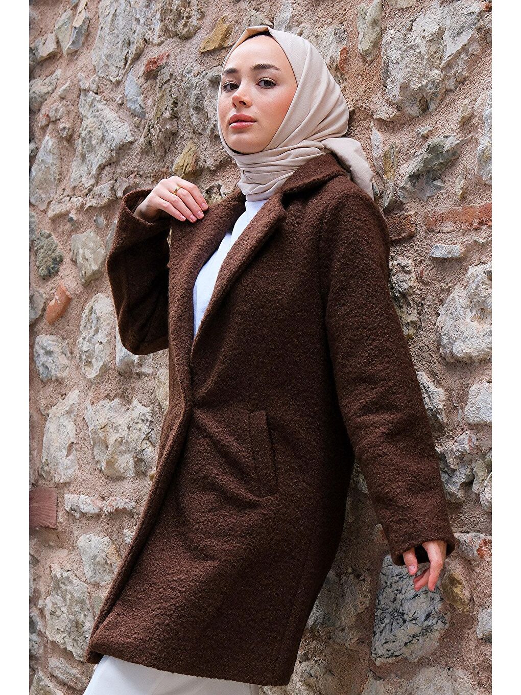 Kahverengi Kadın Buklet Kaban Acı Kahve-2