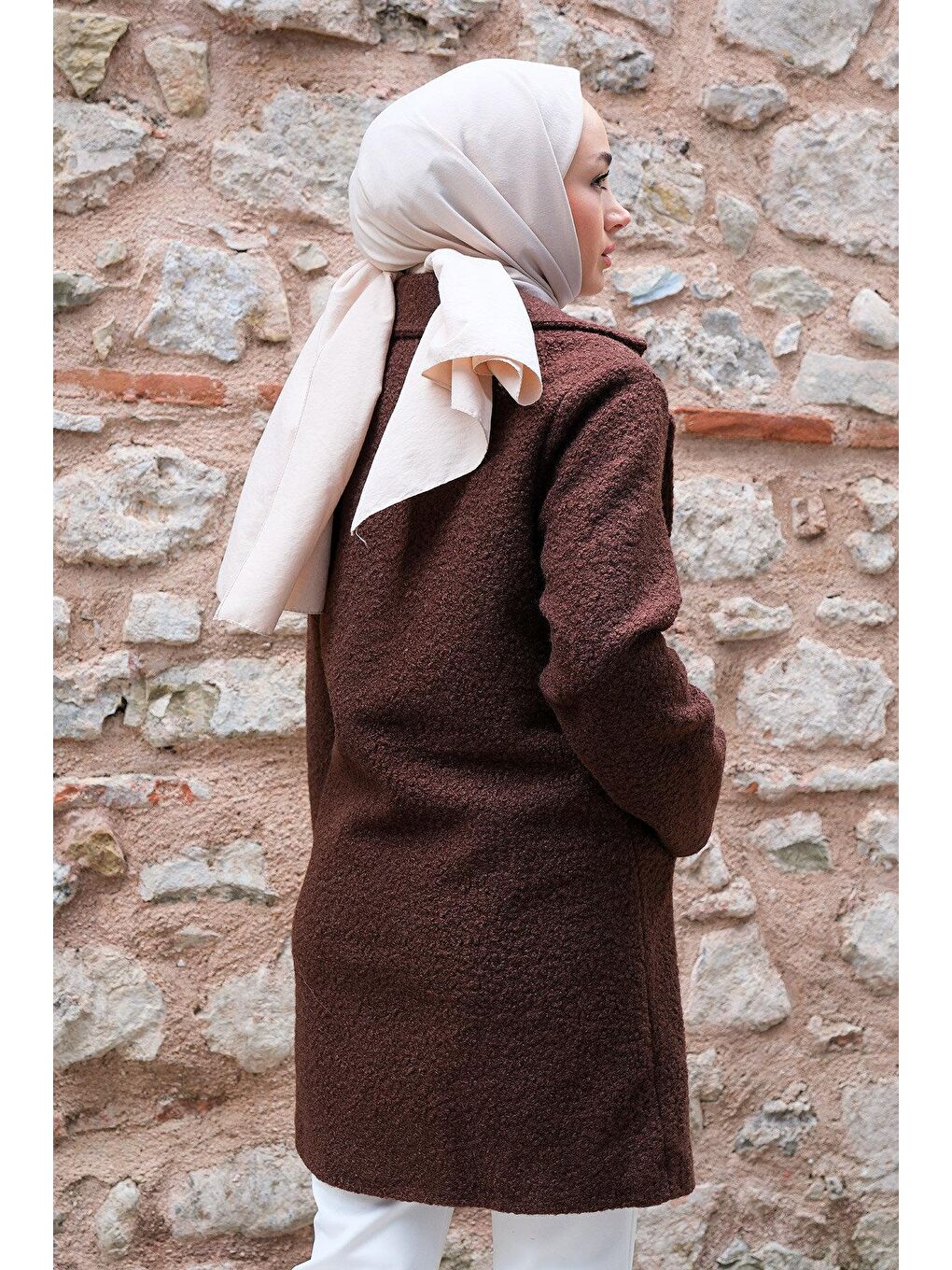 Kahverengi Kadın Buklet Kaban Acı Kahve-3